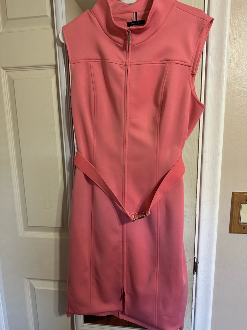 Tommy Hilfiger Coral Pink Sleeveless Zip-Front Midi Dress